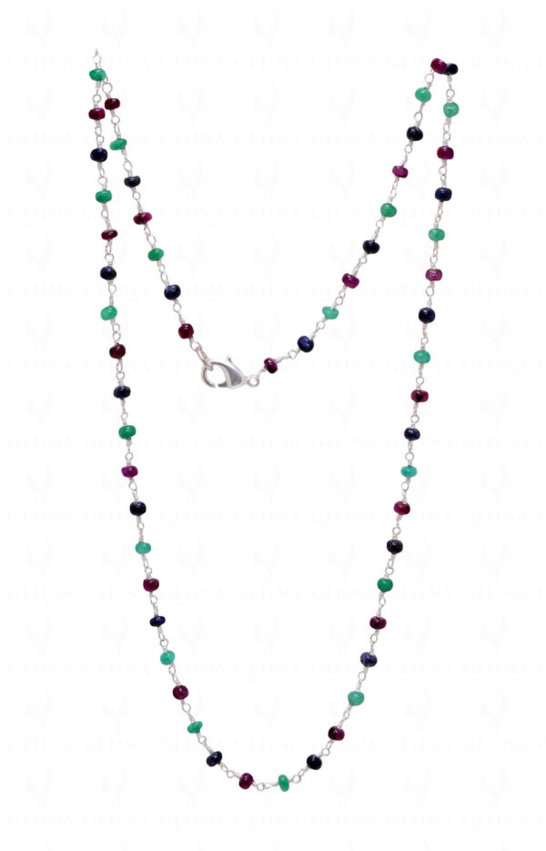 Multi-Color Precious Gemstone Bead Chain Linked In .925 Sterling Silver CP-1046