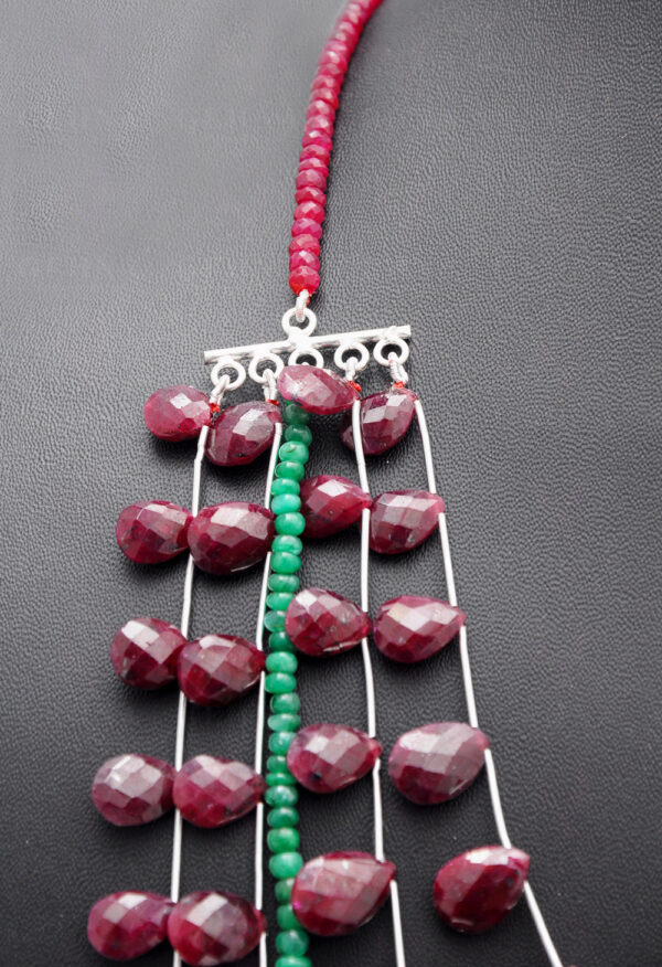 A Necklace Of Natural Emerald & Ruby Gemstone Almond Shaped Bead NP-1046