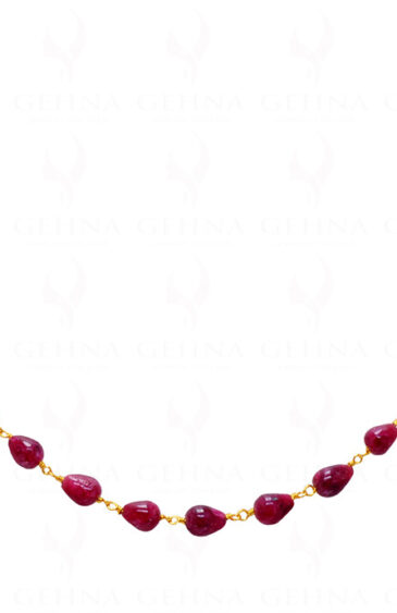 Natural Ruby Tear Shaped Drop Chain Linked In 925 Silver – Yellow Polish CP-1047
