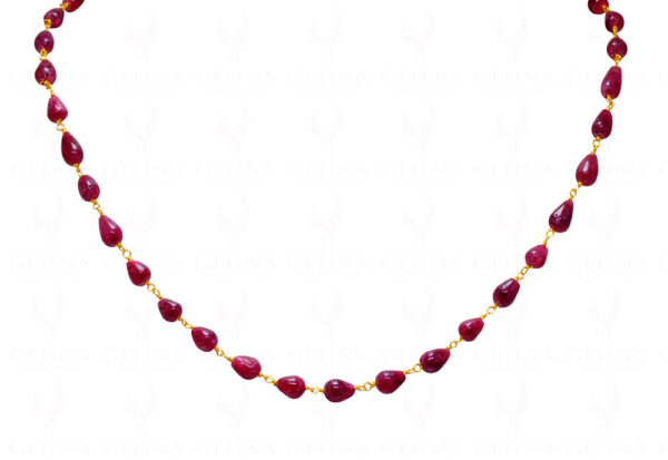 Natural Ruby Tear Shaped Drop Chain Linked In 925 Silver - Yellow Polish CP-1047