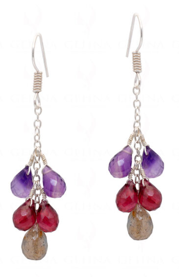 Amethyst, Red Garnet & Labradorite Gemstone Earrings In .925 Solid Silver ES-1047