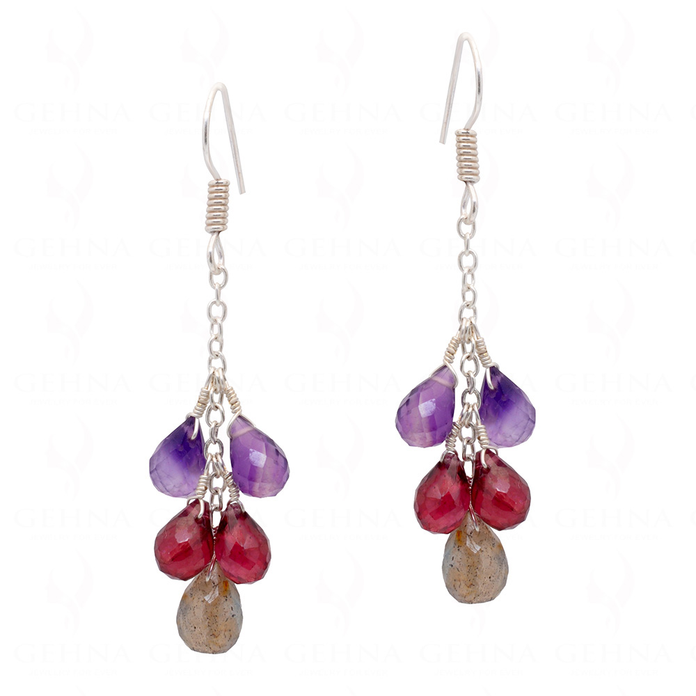 Amethyst, Red Garnet & Labradorite Gemstone Earrings In .925 Solid Silver ES-1047