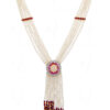 Ruby & Pearl Pendant With 5 Rows Tassel Necklace & Earrings Set FN-1047