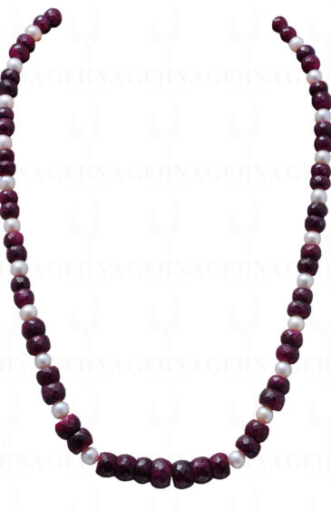 Pearl & 5-8 Mm Ruby Gemstone Faceted Bead Necklace NM-1047