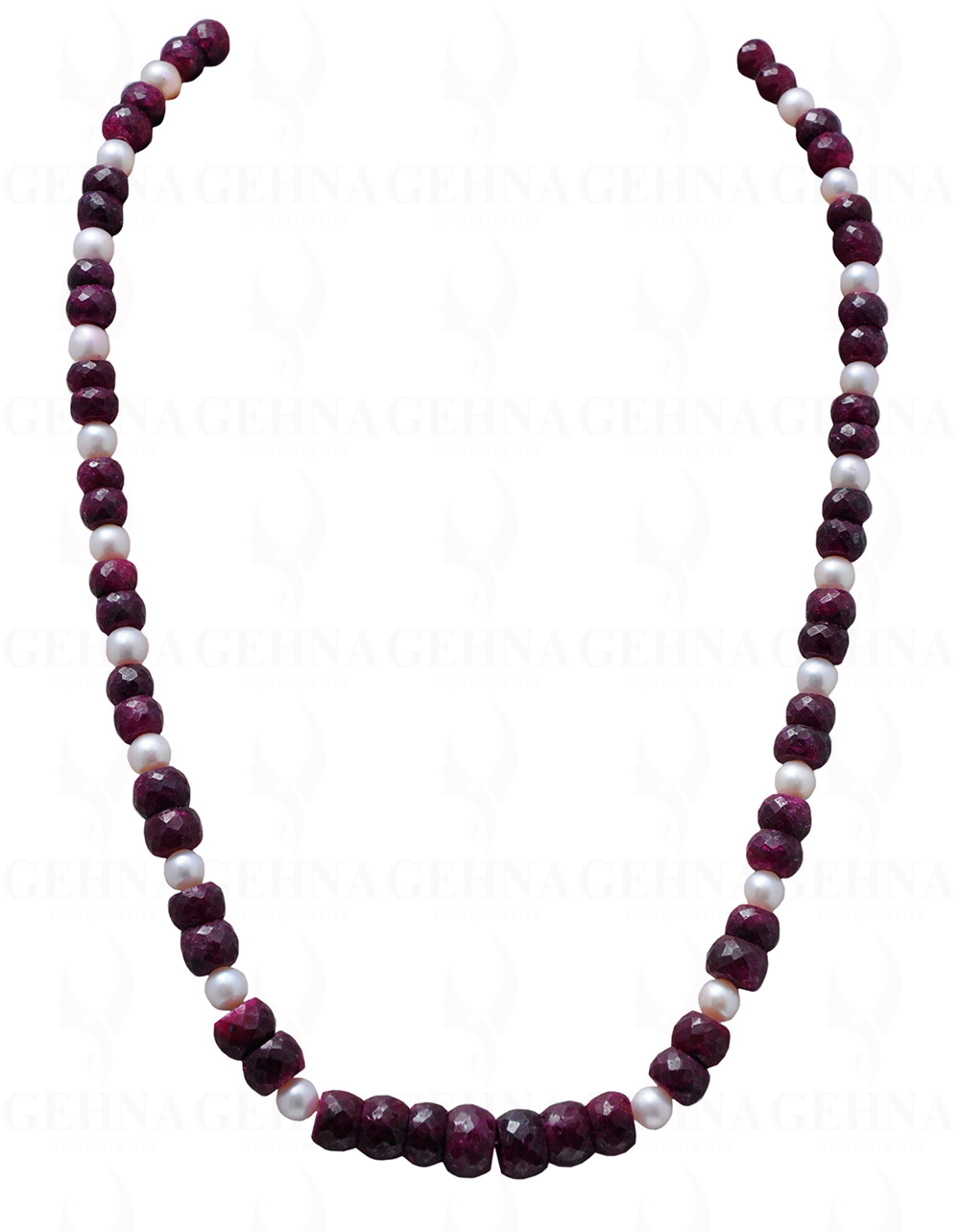 Pearl & 5-8 Mm Ruby Gemstone Faceted Bead Necklace NM-1047