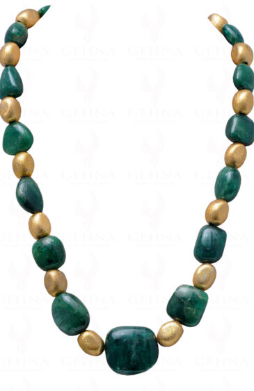 Emerald Gemstone Tumbles With Gold Plated .925 Solid Silver Elements NP-1047