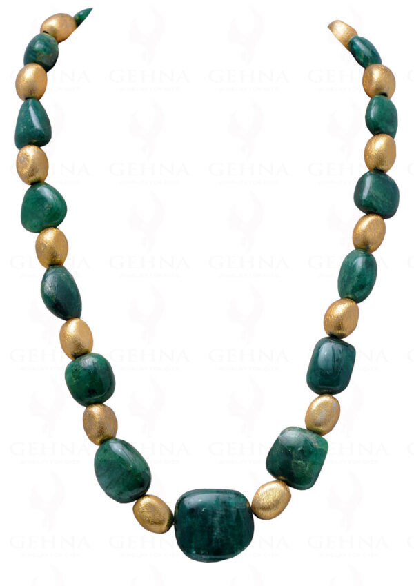 Emerald Gemstone Tumbles With Gold Plated .925 Solid Silver Elements NP-1047