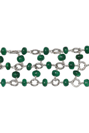 3 Rows Of Emerald Gemstone Knotted Beaded Bracelet In .925 Silver BS-1047