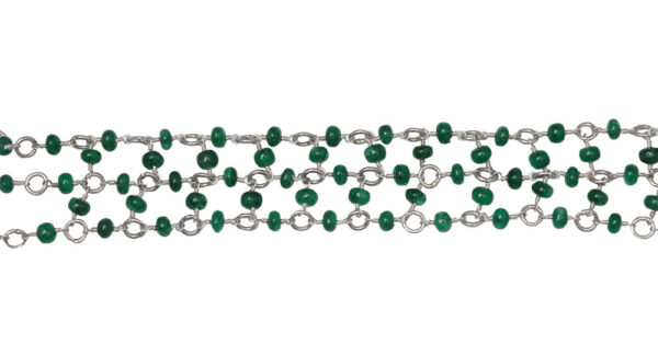 3 Rows Of Emerald Gemstone Knotted Beaded Bracelet In .925 Silver BS-1047