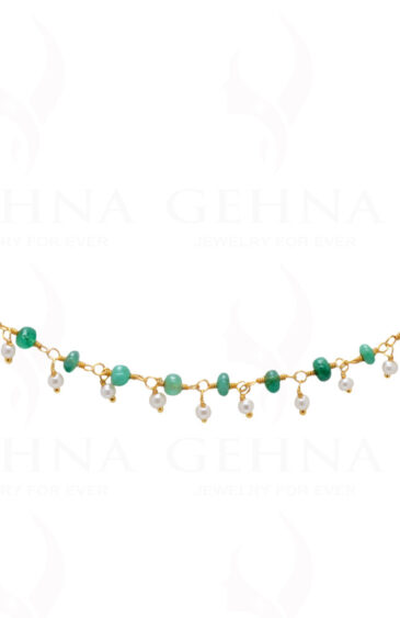 18″ Pearl Ruby Emerald Gemstone Bead Chain In .925 Sterling Silver Cm1047