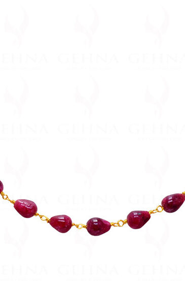 Natural Ruby Tear Shaped Drop Chain Linked In 925 Silver – Yellow Polish CP-1047