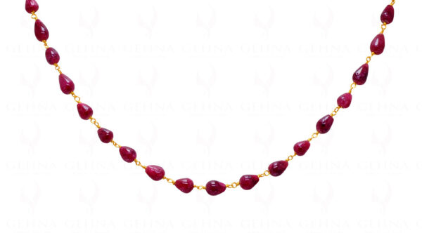 Natural Ruby Tear Shaped Drop Chain Linked In 925 Silver - Yellow Polish CP-1047