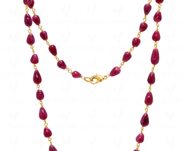 Natural Ruby Tear Shaped Drop Chain Linked In 925 Silver - Yellow Polish CP-1047