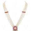 Ruby & Pearl Pendant With 5 Rows Tassel Necklace & Earrings Set FN-1047