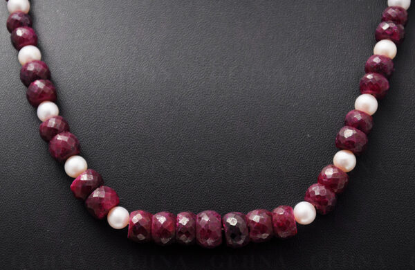 Pearl & 5-8 Mm Ruby Gemstone Faceted Bead Necklace NM-1047