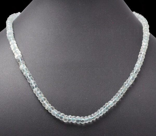 Aquamarine Gemstone Round Faceted Bead String Necklace NS-1047