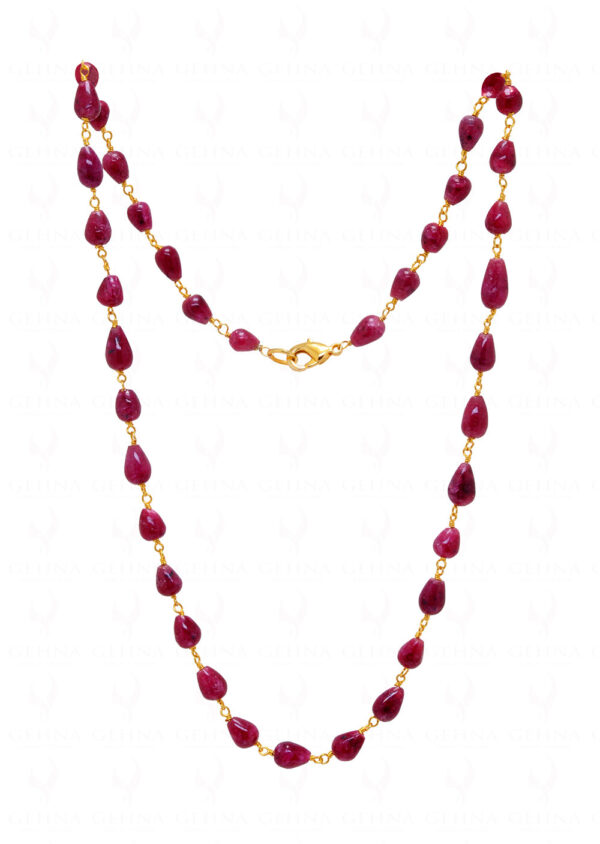 Natural Ruby Tear Shaped Drop Chain Linked In 925 Silver - Yellow Polish CP-1047