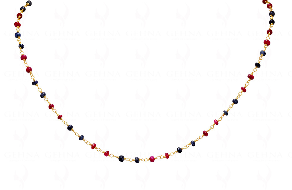 Ruby, Sapphire Precious Gemstone Bead Chain Linked In .925 Sterling Silver CP-1048