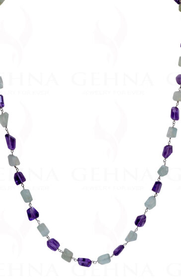 28″ Amethyst Aquamarine Tumble Chain In .925 Sterling Silver CS-1048