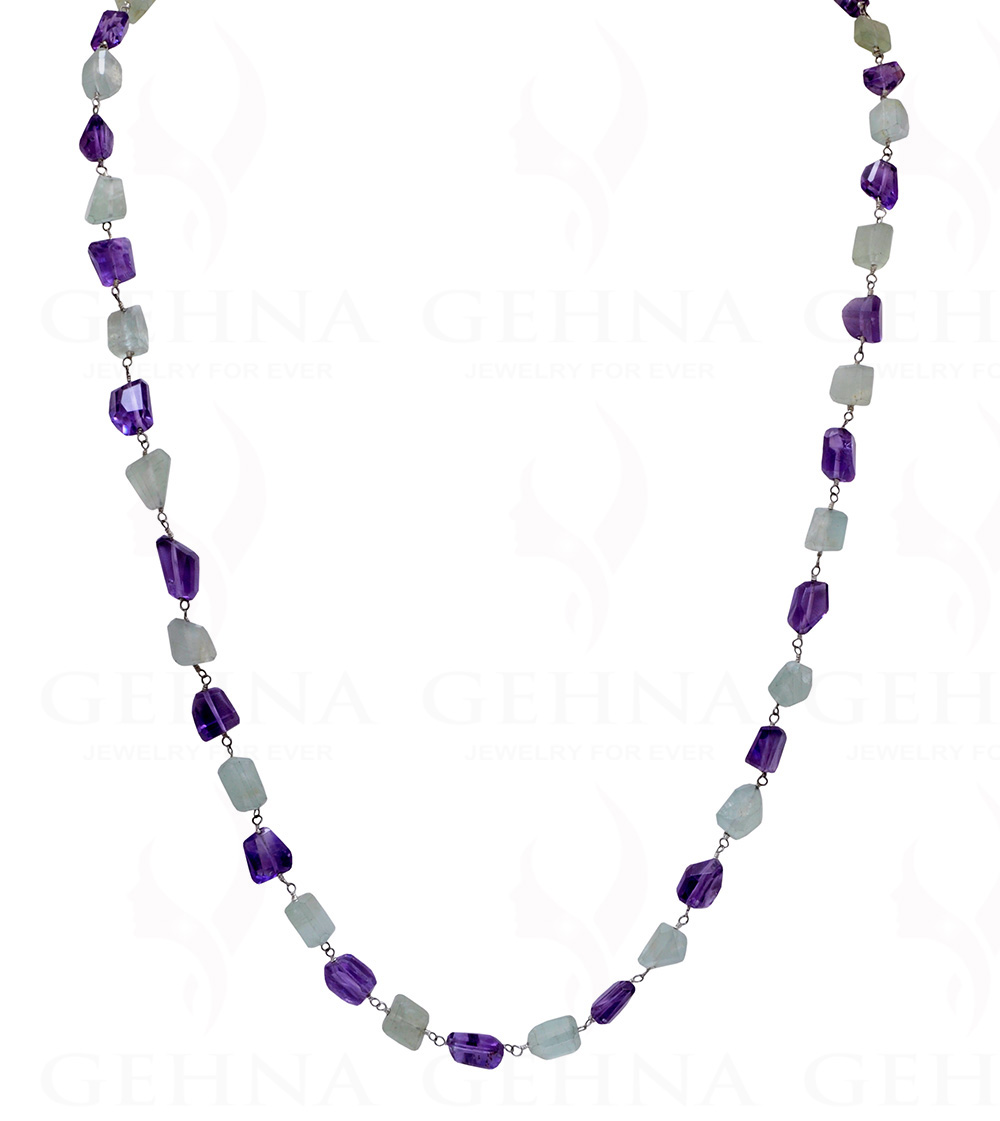 28" Amethyst Aquamarine Tumble Chain In .925 Sterling Silver CS-1048