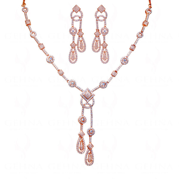 Rose Gold Plated Equisite Simulated Diamond Studded Necklace Set FN-1048