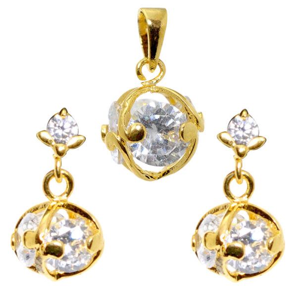 Cubic Zirconia Studded Elegant D Pendant & Earring Set FP-1048