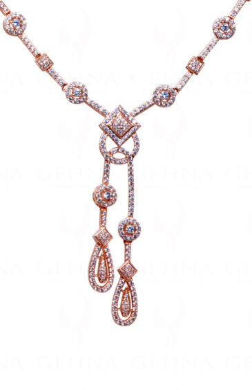 Rose Gold Plated Equisite Simulated Diamond Studded Necklace Set FN-1048