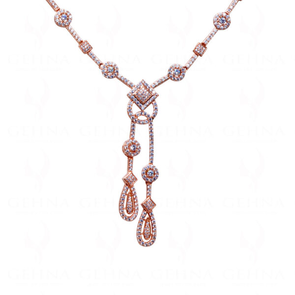 Rose Gold Plated Equisite Simulated Diamond Studded Necklace Set FN-1048