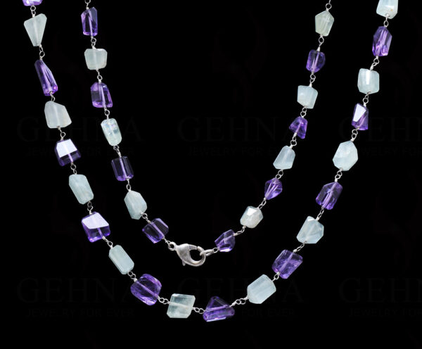 28" Amethyst Aquamarine Tumble Chain In .925 Sterling Silver CS-1048