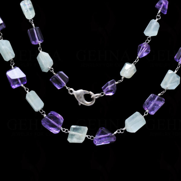 28" Amethyst Aquamarine Tumble Chain In .925 Sterling Silver CS-1048