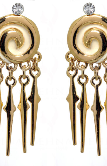 Zircon Studded Spiral Shape Gold Plated Earrings FE-1049