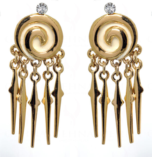 Zircon Studded Spiral Shape Gold Plated Earrings FE-1049