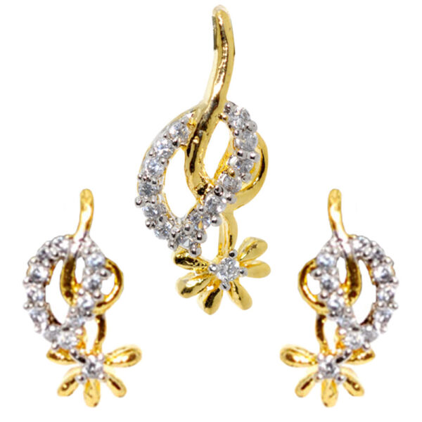 Cubic Zirconia Studded Trendy Flower Shaped Pendant & Earring Set FP-1049