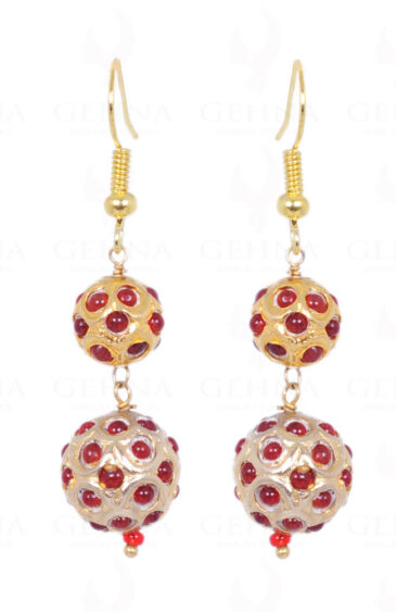 Ruby Color Stone Studded Jadau Bead Earrings LE01-1049