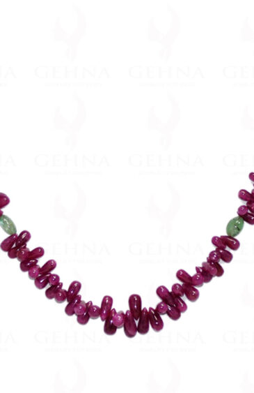 Madagascar Mined Natural Ruby Drops & Emerald Gemstone Bead Necklace NP-1049