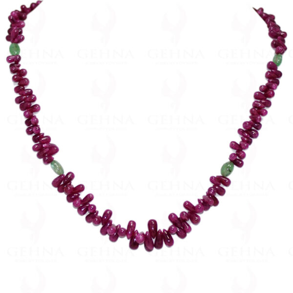 Madagascar Mined Natural Ruby Drops & Emerald Gemstone Bead Necklace NP-1049