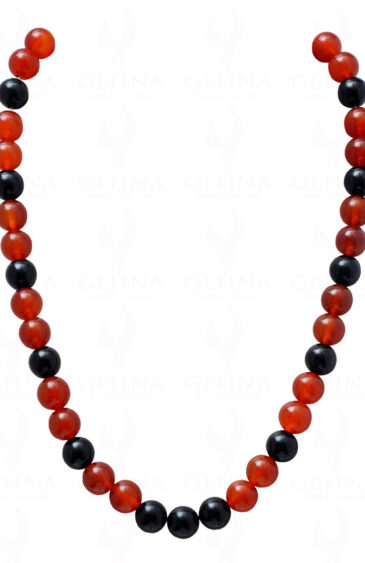 Black Onyx & Carnelian Gemstone Round Ball Shaped Bead Strand Necklace NS-1049