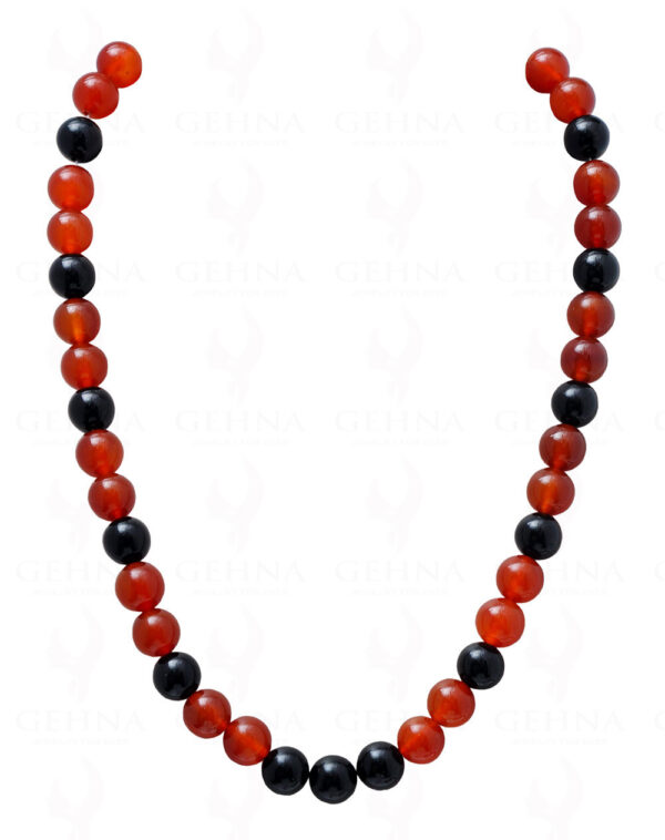 Black Onyx & Carnelian Gemstone Round Ball Shaped Bead Strand Necklace NS-1049