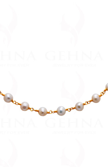 18″ 5-6 Mm Fresh Water Pearl Bead Chain In .925 Sterling Silver Cm1049