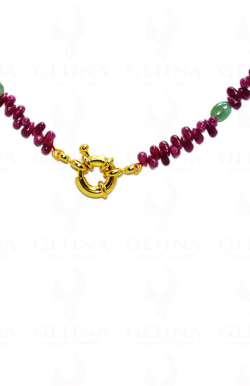 Madagascar Mined Natural Ruby Drops & Emerald Gemstone Bead Necklace NP-1049