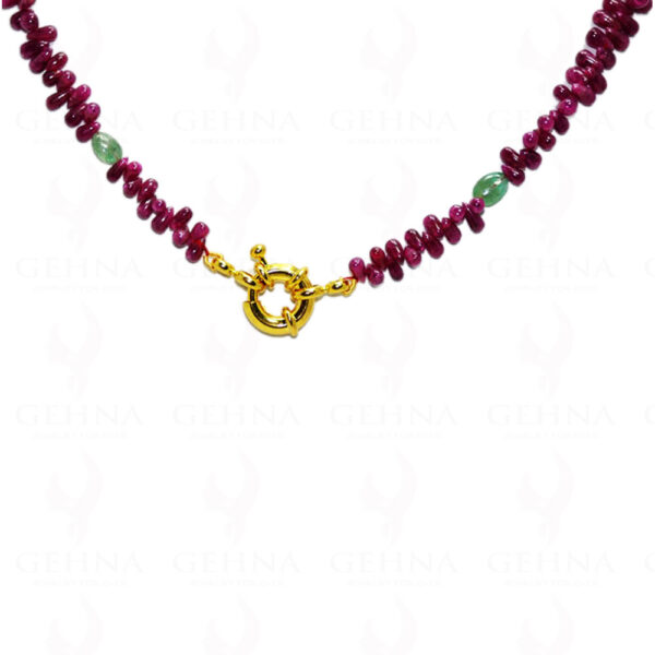 Madagascar Mined Natural Ruby Drops & Emerald Gemstone Bead Necklace NP-1049