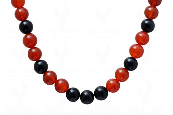 Black Onyx & Carnelian Gemstone Round Ball Shaped Bead Strand Necklace NS-1049