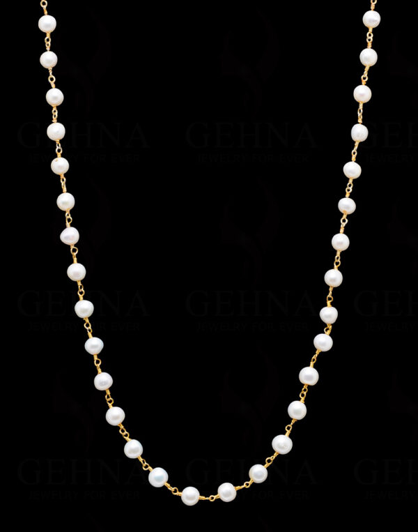 18" 5-6 Mm Fresh Water Pearl Bead Chain In .925 Sterling Silver Cm1049