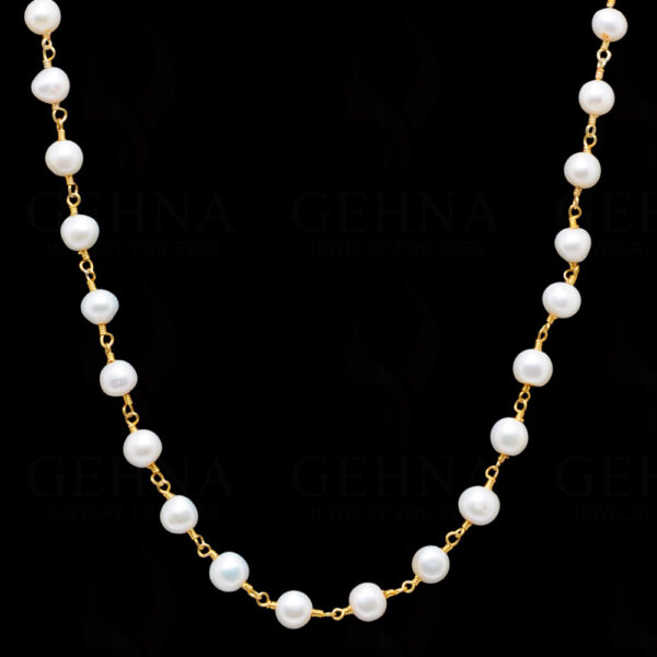 18" 5-6 Mm Fresh Water Pearl Bead Chain In .925 Sterling Silver Cm1049