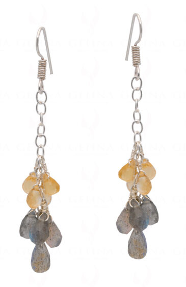 Labradorite & Citrine Gemstone Drops Earrings In .925 Sterling Silver ES-1050