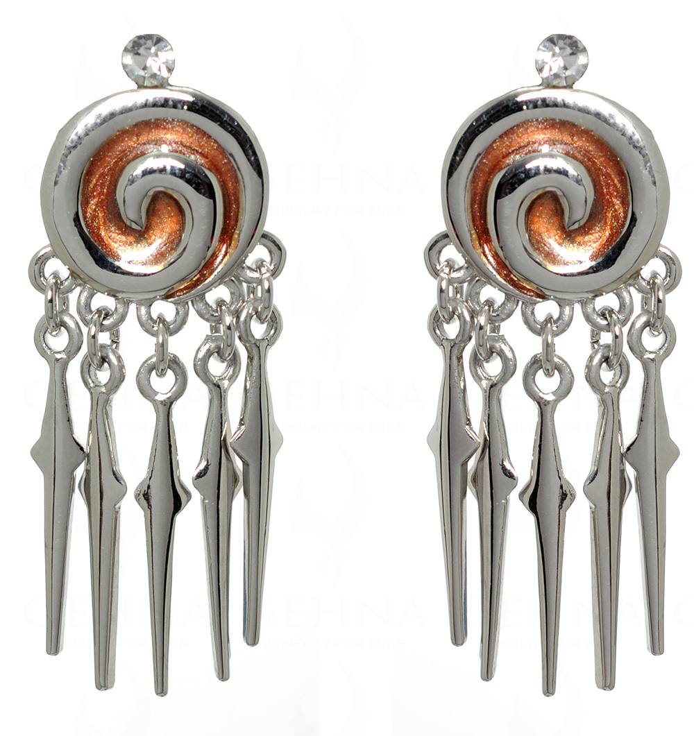 Zircon Studded Spiral Shape Silver Plated Earrings FE-1050