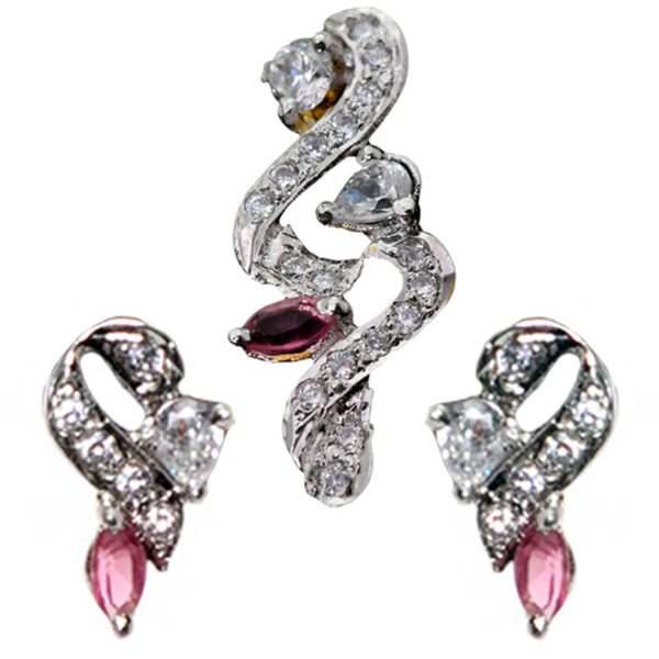 Pink Tourmaline & Cubic Zirconia Studded Pendant & Earring Set FP-1050