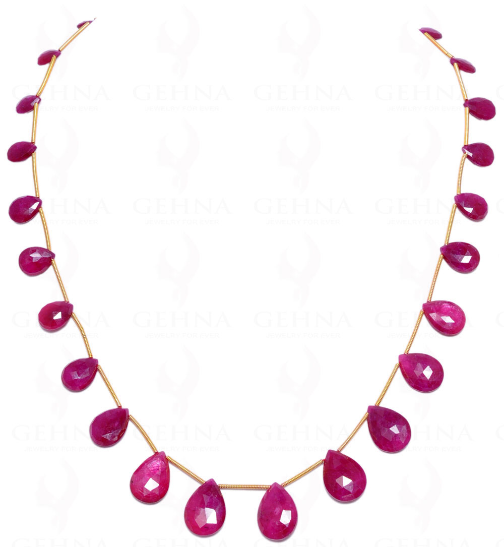 Ruby Gemstone Faceted Almond Shaped Bead Necklace NP-1050
