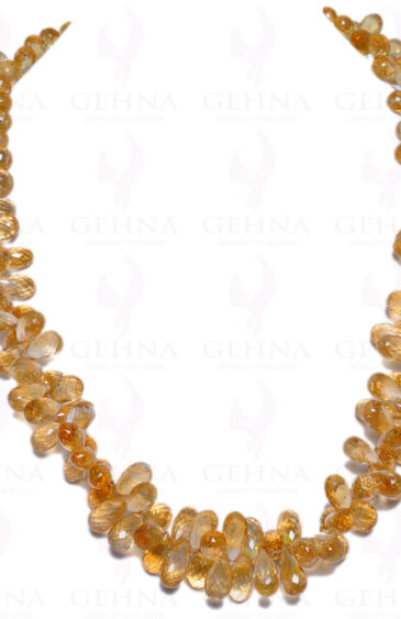 Citrine Gemstone Faceted Drop Shaped Bead Strand Necklace NS-1050