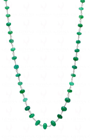 36″ Emerald Cabochon Gemstone Round Bead Chain Linked In Silver CP-1050